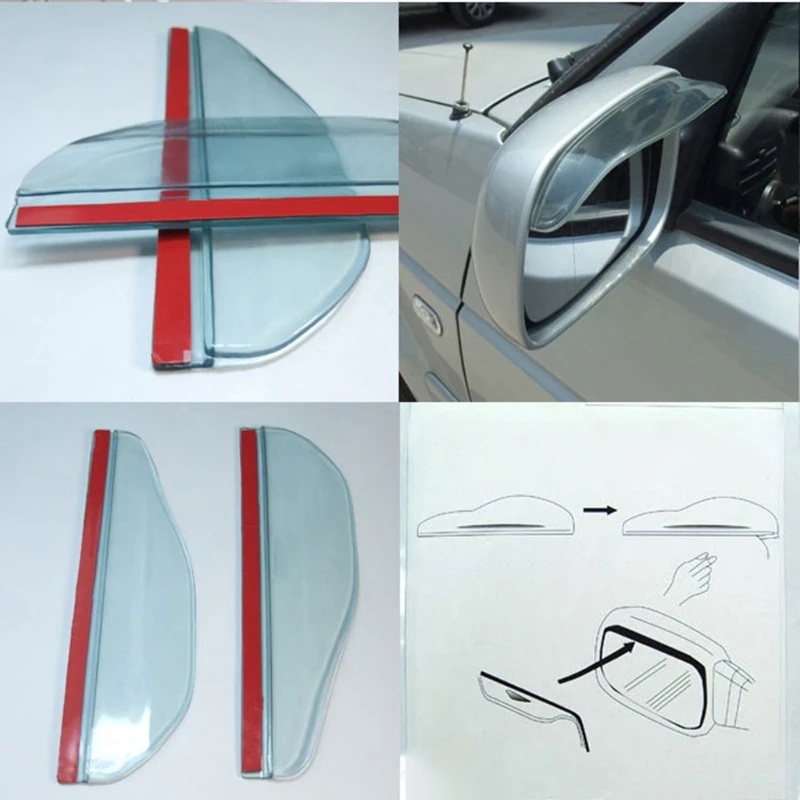 

Rear View Side Mirror Rain Eyebrow Flexible ABS for Most Mirror Visor Guard for Most Car Truck SUV Black Transparent