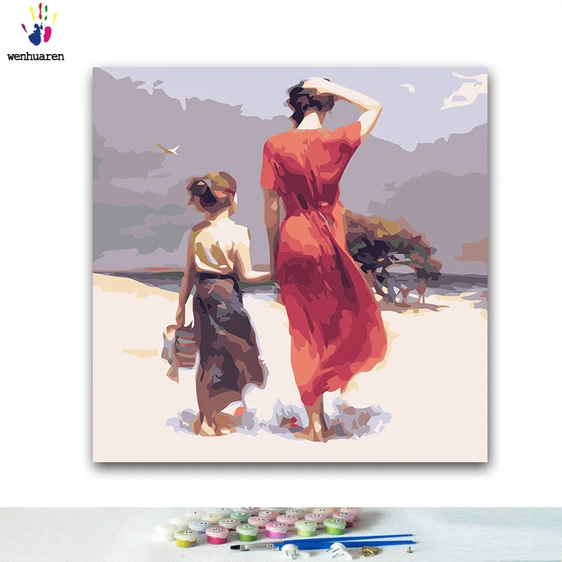 Сделай Сам картинки для раскраски по номерам с цветами мама и дочь на пляже