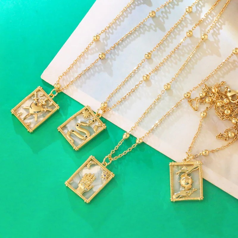 

Gold Color Tarot Cards Rectangle Charm Necklace Women's Wheel Of Fortune Zodiac Neck Chain Pendant Spiritual Jewelry