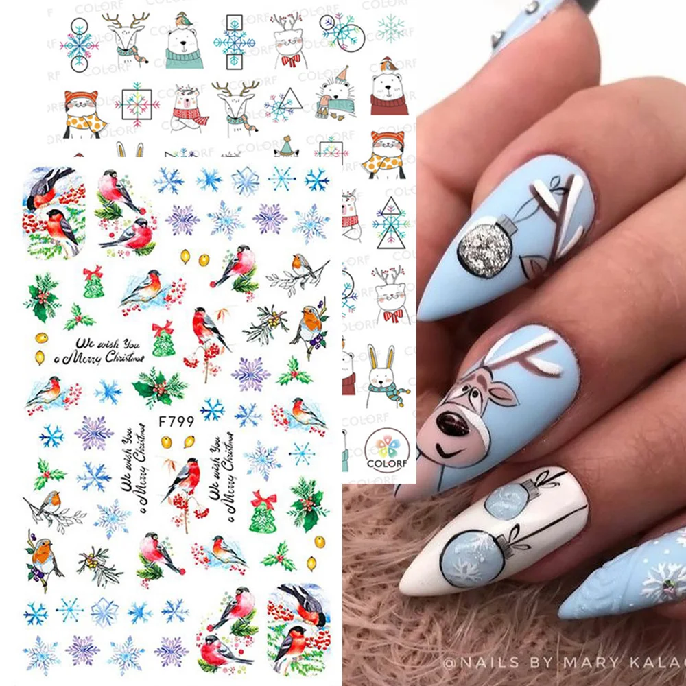 Christmas Xmas 3D Nail Stickers Decals Snowflakes Elk Bear Transfer Art Self-Adhesive Decoration | Красота и здоровье