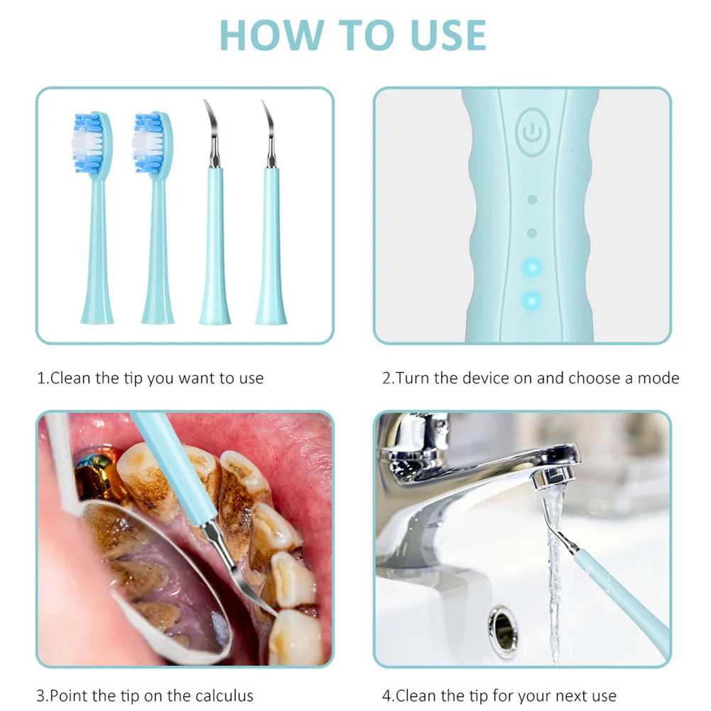 

4 Intensity Modes For People Travel Dental Mirror Toothbrush Rechargeable Portable Home Teeth Cleaner Kit With Replaceable Head
