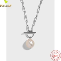 platinum plating baroque freshwater pearl necklace for women 925 sterling silver ot buckle long necklace femme fine jewelry