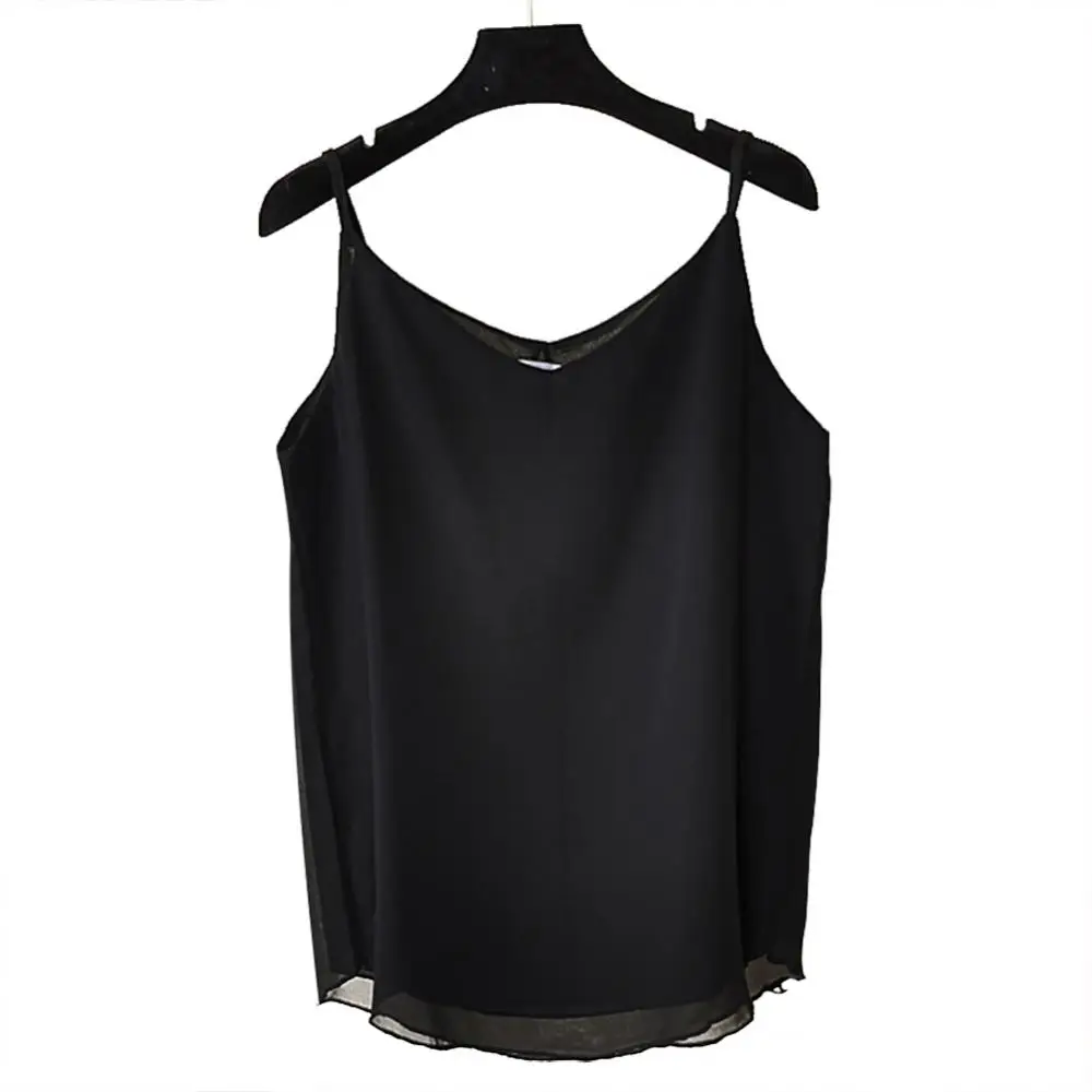 

Summer Women Solid Color V Neck Sleeveless Camisole Basic Top Vest Loose Blouse