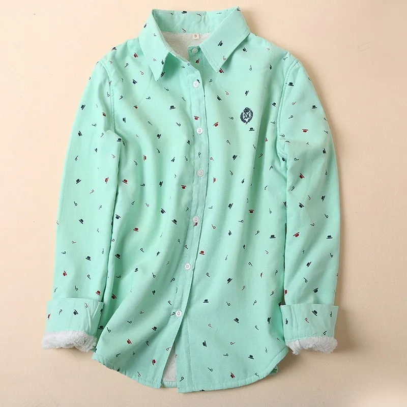 2019 Корейские осенние весенние плотные теплые женские топы и блузки с принтом