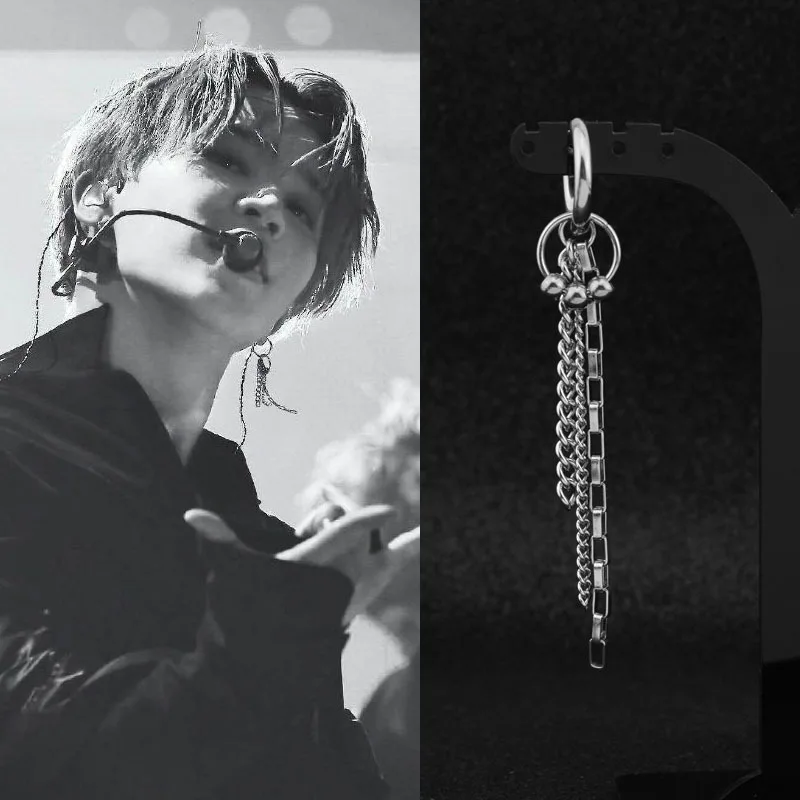 

1pc Kpop Suga V Style Stainless Steel Chain Earring Tassel Drop Earrings For Women Men Jewelry Good Packing