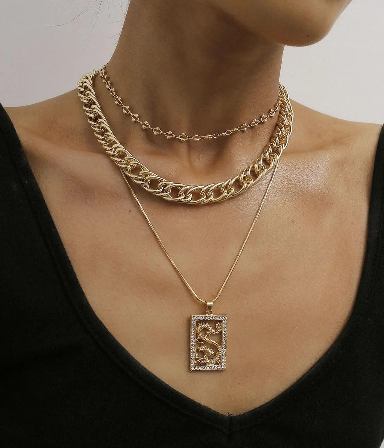 3 шт. мужские ожерелья чокер с драконом набор женских колье в стиле панк со льдом