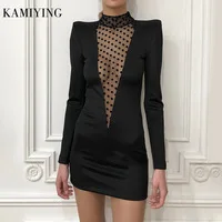 KAMIYING летнее Новое Женское Сетчатое платье с расклешенными рукавами модное сексуальное Сетчатое платье с оборками Vestidos