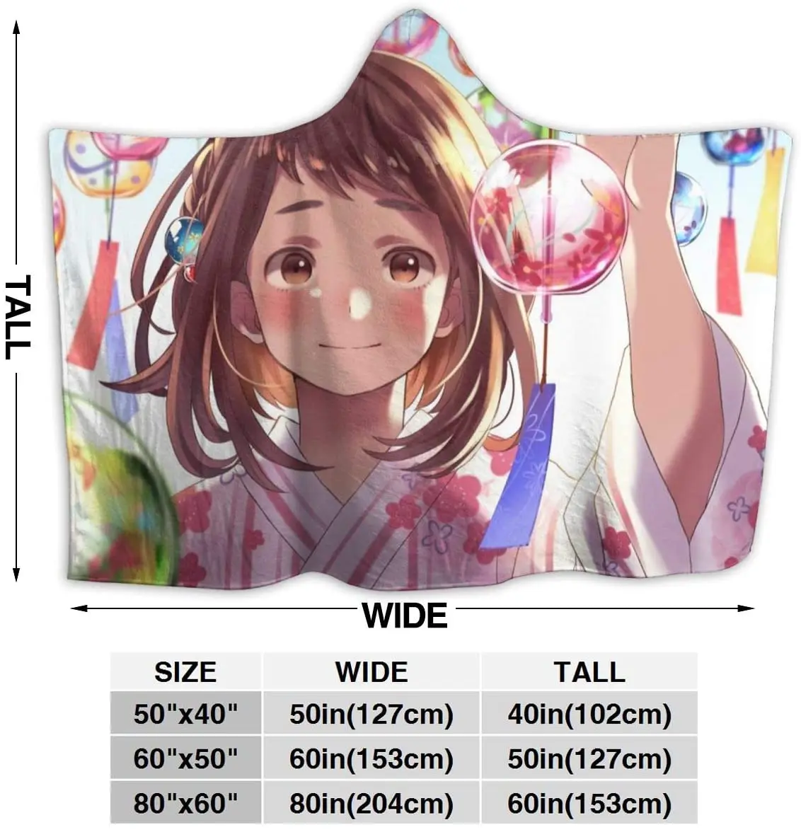 

My Hero Academia Ochako Throw Blanket for Unisex Adult Hooded Blanket for Sofa Wearable Blanket Flannel Blanket