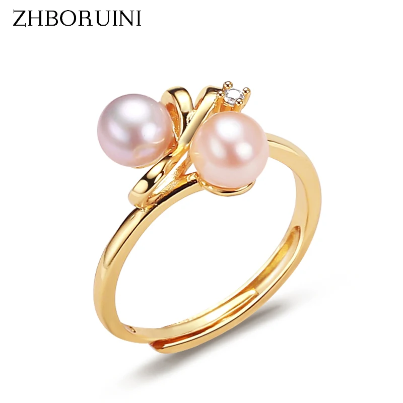 ZHBORUINI Design Simple Fine Pearl Ring Two Real Natural Pearl 925 Sterling Silver Ring Female Accessories Jewelry Drop Shippi