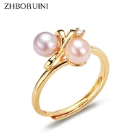 zhboruini design simple fine pearl ring two real natural pearl 925 sterling silver ring female accessories jewelry drop shippi