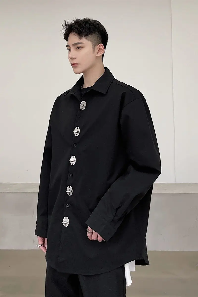 

IEFB 2021 Spring New Men's Design Niche Black Shirts Loose Causal Oversized Blouse Matel Button Single Breasted Tops Male 9Y5563