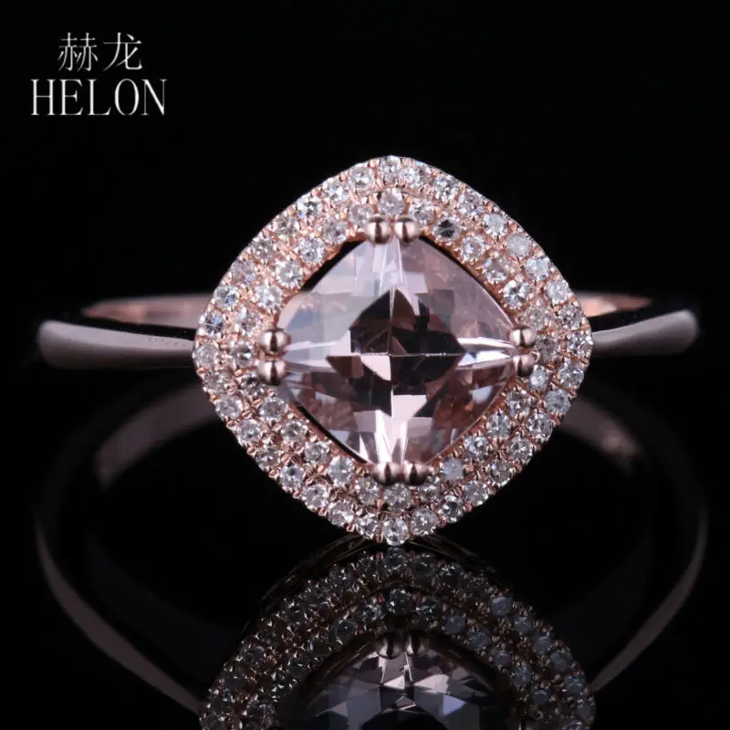 HELON Solid 14 к розовое золото AU585 безупречная Подушка 6 мм натуральный морганит