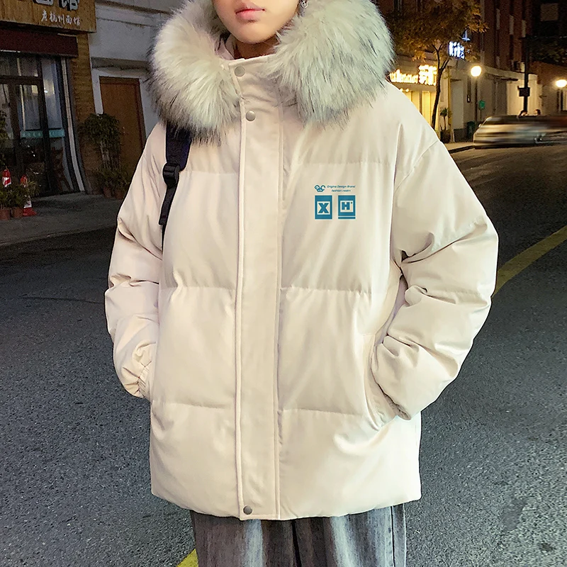 Large Fur Collar Cotton Coat Coat Men's Winter Thickened Couple down Cotton-Padded Coat Fashion Brand Loose and Warm Cotton