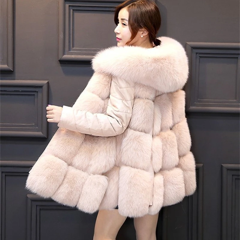 

YOSICIL 4XL Female Fur Waistcoat Winter Warm Faux Fox Fur Vest Women High-Grade Cappa Fashion O- Long Fur Coat Cardigan