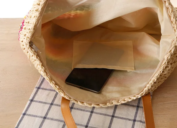 

Rainbow Contrast Stripe Shoulder Straw Woven Beach Bag Women Bag Leisure Handbags