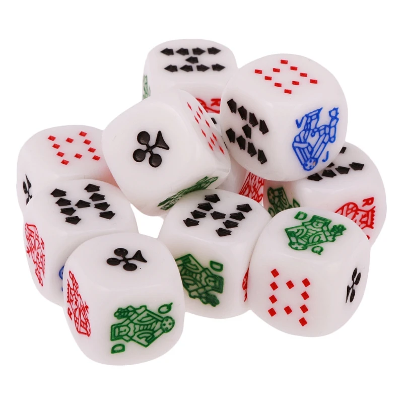 

10pcs 6 Sided D6 Dice King Queen Jack 16mm Acrylic Poker Gaming Card Game Dices Friends Party Board Game Dice