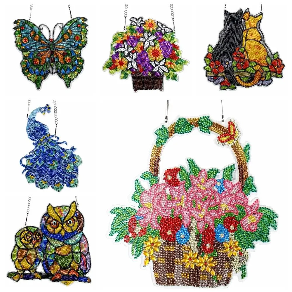 

DIY Diamond Painting Flower Butterfly Hanging Ornaments Animal Peacock Owl Home Window Pendant For Door Home Wall Decoration