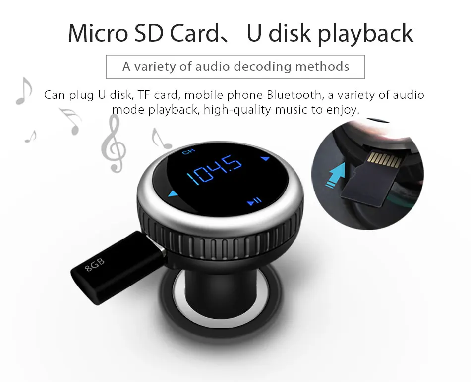 Автомобильный Bluetooth fm передатчик VANJEW BT69 mp3 плеер с громкой связью u диск двойным USB