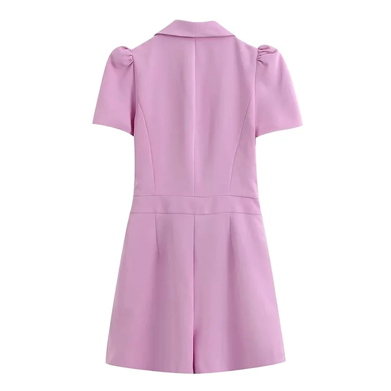 

2020 Women Chic Elegant Office Wear Blazer-Style Playsuit Vintage Female Purple Crossover V Neck Puff Sleeve Bow Tied Jumpsuit