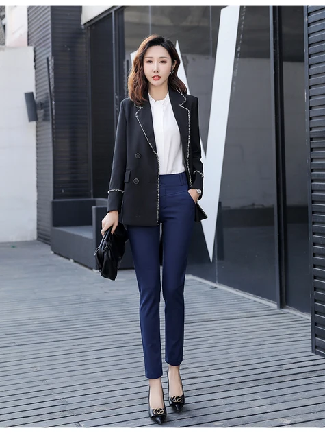 Fashion (5491 Blue)High Waist Office Lady Pants Korean Fashion