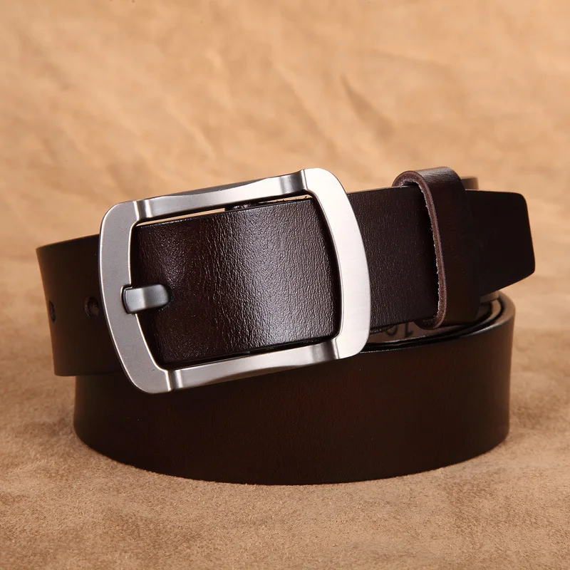 Real Cow Genuine Leather Men Belt Metal Alloy Pin Buckle Belts for Male Vintage Waist Strap Plus Large Long Size 140 150 160cm