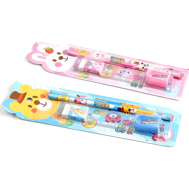 5 Pcs/Set Ruler Pencil Creative Fashion Eraser Cartoon Cute Office School Supplies Erasers pencil sharpener Stationery | Канцтовары для