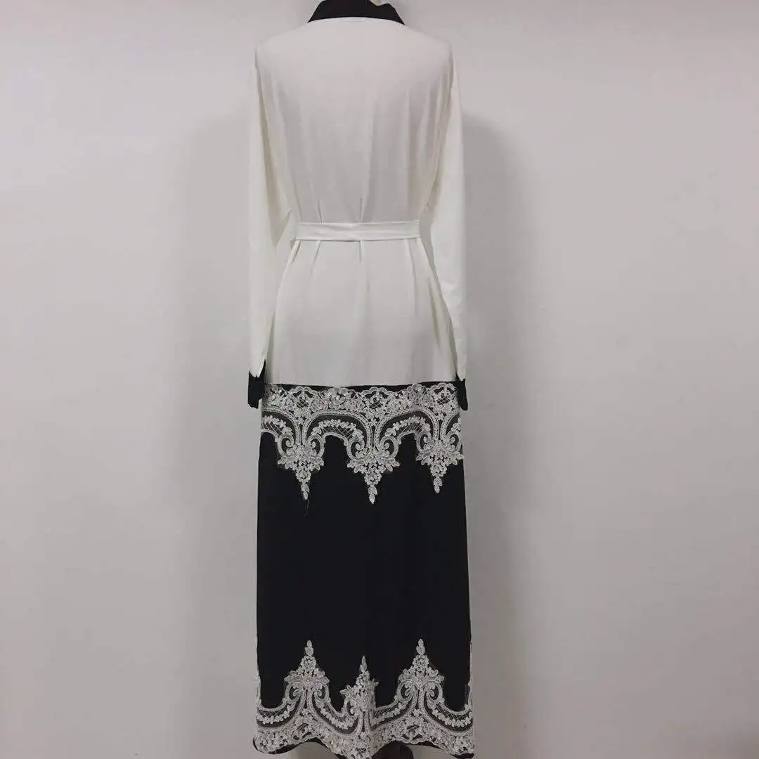 

Plus Size Dubai Abaya Dress Muslim Lace Splice Dresses Women Arab Islam Lace-up Long Robe Moroccan Caftan Islamic Clothing