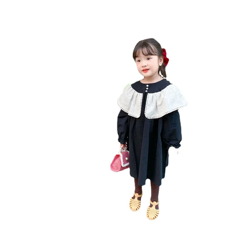 

2021 Girls Spring Long Sleeve Big Lapel Dress