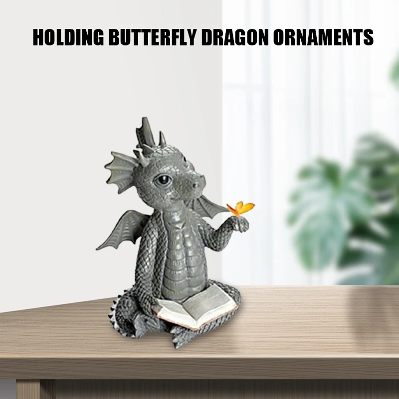 

Hot Dragon Figure Lilli with Butterfly Resin Statue with a Book on Hand Super Cute Desktop Ornament
