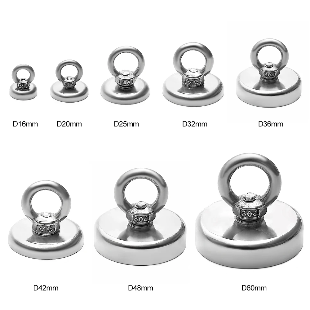 

D16-D60 Strong Neodymium Magnet Salvage Magnet Deep Sea Fishing Magnets Holder Pulling Mounting Pot With Ring Eyebolt