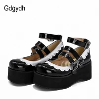 gdgydh 2022 women pump mary janes female single shoes roune toe ankle strap buckle high heels girls cosplay shoes japanese style