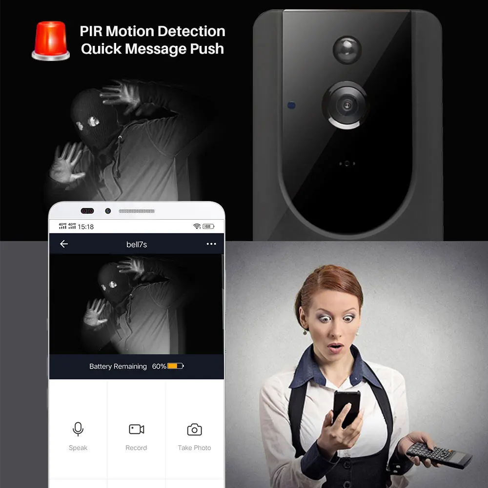 

Video Doorbell Wireless WiFi 1080P Smart Door Bell Home Security Monitor Night Vision Intercom door phone IP Camera Monitor