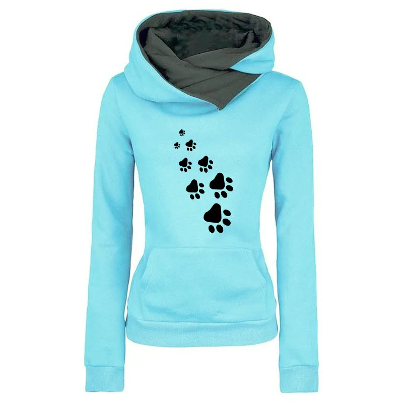 

One-Piece Kawaii Cat Dow Paw Print Hoodies Sweatshirts 2021 New Fashion Women Cotton Thick Pockets Hooded Tops Autumn Hoodies