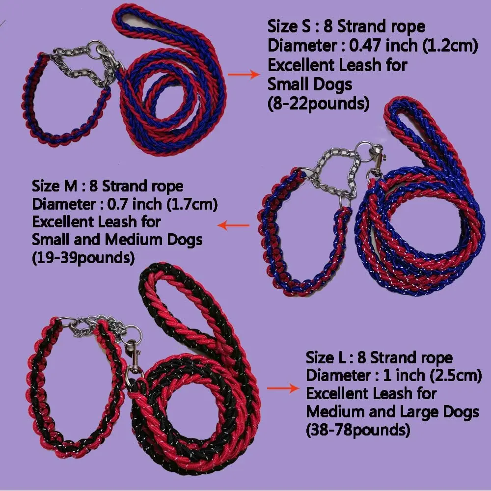

Handmade Double Strand Rope Large Dog Collar and Leash Set Metal P Chain Buckle Pet Training Climbing Rope Lead Dog Accessories
