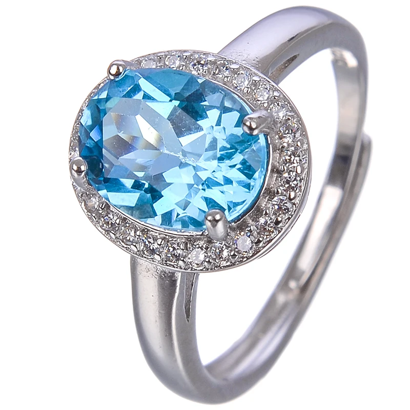 Natrual кольцо с голубым топазом модные ювелирные изделия из драгоценных камней для
