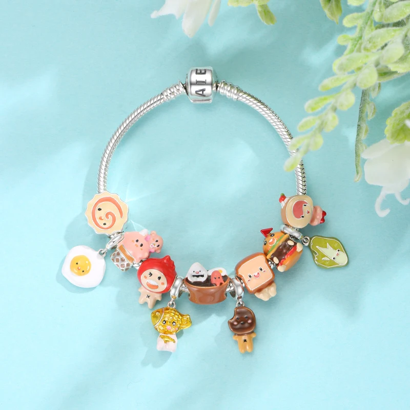 

Милый Еда эльфы 925 пробы серебро медальон кулон Еда Чарующее ювелирное Браслеты браслеты делая оригинальные Изысканные Эмаль, ювелирные из...