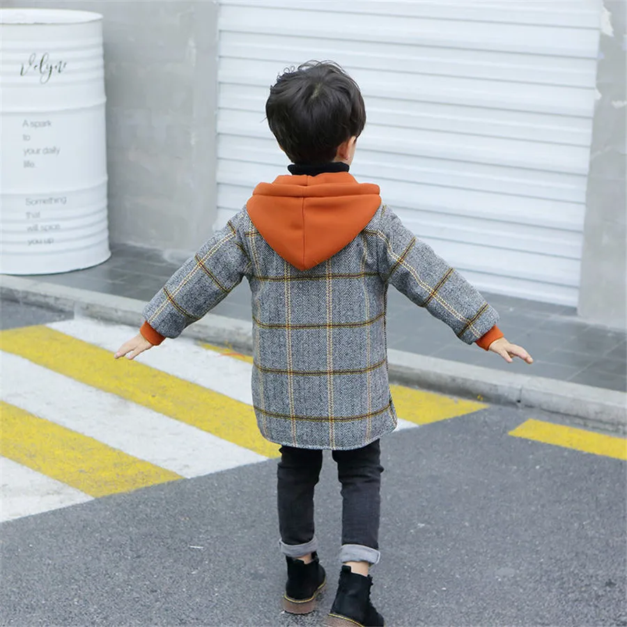 

Осень-зима 2020, пальто для мальчиков, модное дизайнерское длинное пальто для девочек, детская верхняя одежда, сетчатый узор от 4 до 12 лет