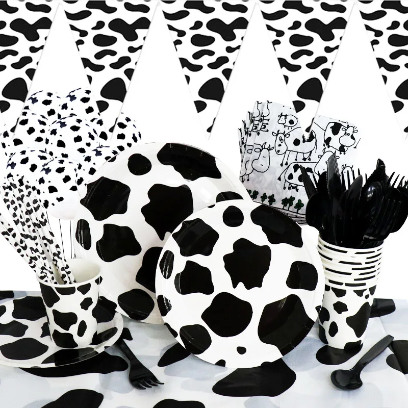 

Cow Color Pattern Disposable Cutlery Set Paper Plate Cup Tablecloth Children's Day Birthday Party Decoration Supplies Balloon