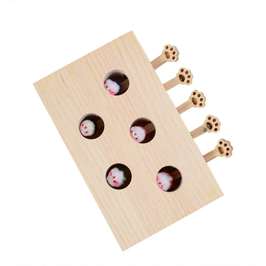 

Funny Wooden Cat Hunt Toy Maze Pet Hit Hamster Catch Bite Interactive Toys With 3/5-holed Mouse Hole Pet Supplies For Cats