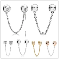 original 925 sterling silver rose gold insignia with crystal safety chain clip bead fit pandora bracelet necklace jewelry