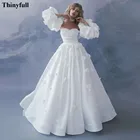 Thinyfull белые атласные свадебные платья с 3D цветами, съемные Свадебные платья с коротким пышным рукавом для принцессы, свадебные платья, женское свадебное платье