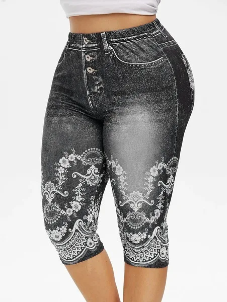 

Denim print hip-lifting sports leggings plus size yoga pants plus size