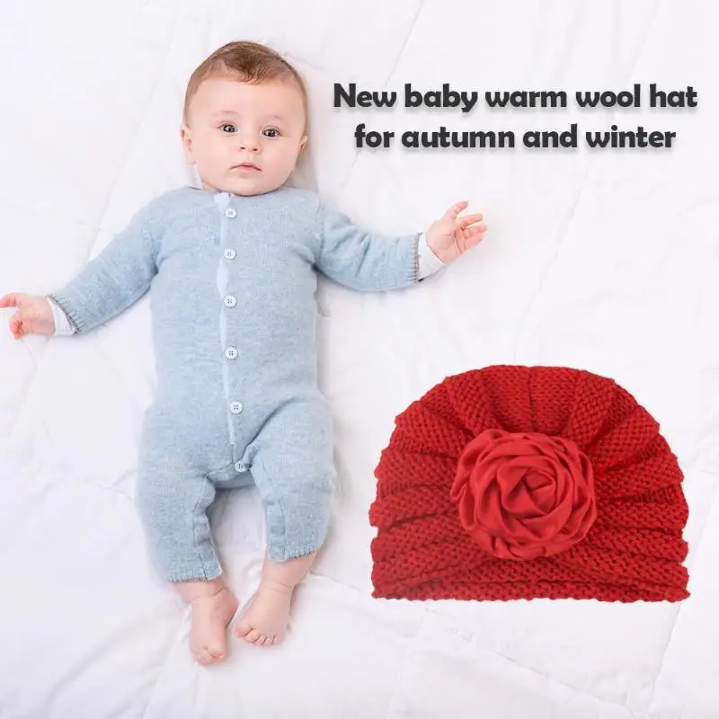 Осенне-зимняя детская шапка с цветочным рисунком Мягкая вязаная шапочка для