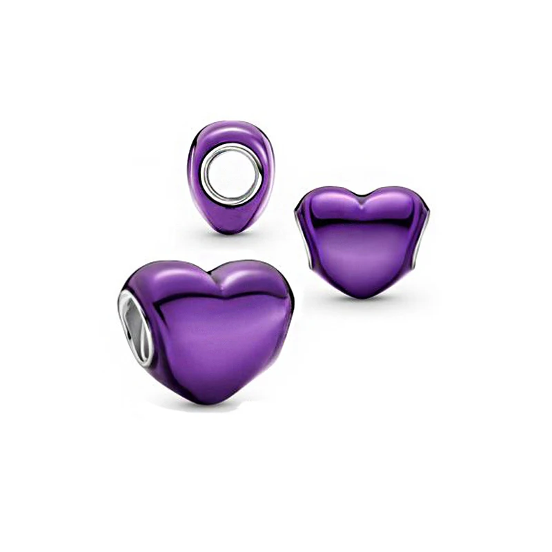 

2021 Valentine's Day Style 925 Sterling Silver Charms Beads Sparkling Purple Heart fit Original Pandora Bracelet Silver Jewelry