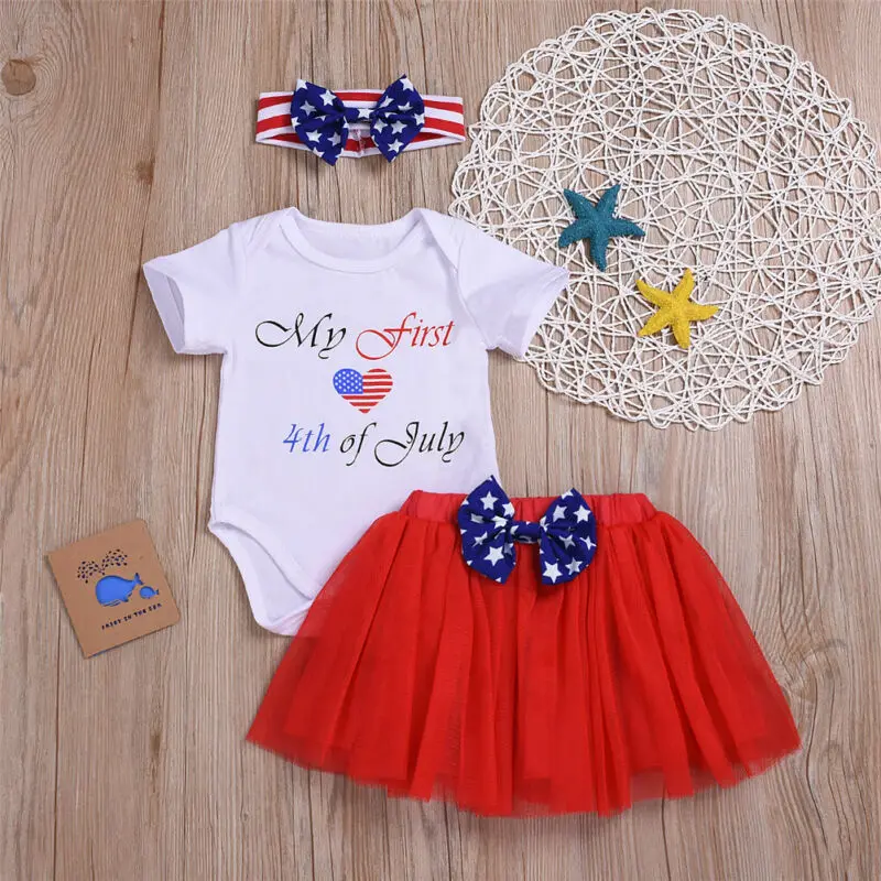 Pudcoco/комплект одежды для маленьких девочек с надписью My First 4th Of July топ короткими