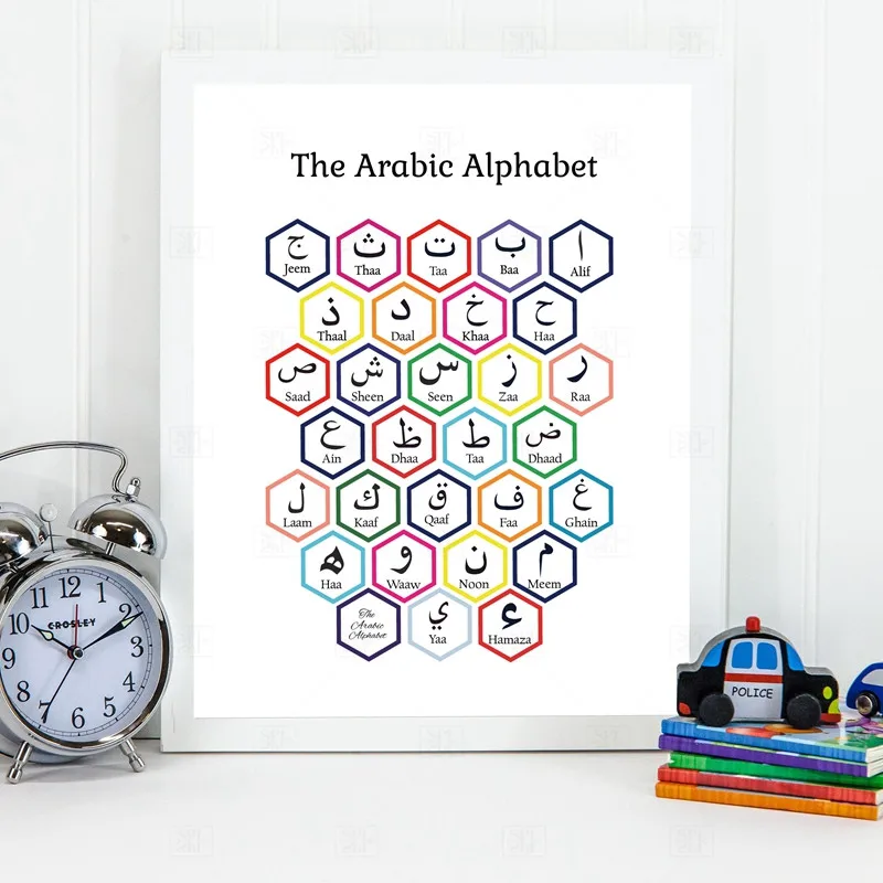 

Hexagon Arabic Alphabet Transliteration Nordic Home Decor Canvas HD Prints Poster Painting Living Room Wall Art Modular Picture