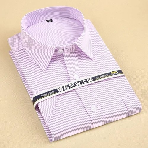 22 purple stripe Большие размеры XXXL 4XL 5XL 6XL фиолетовый твил Твердые с коротким рукавом летние мужские рабочие Рубашки Высокое качество Классический дизайн мужские рубашки - Цвет: 22 purple stripe