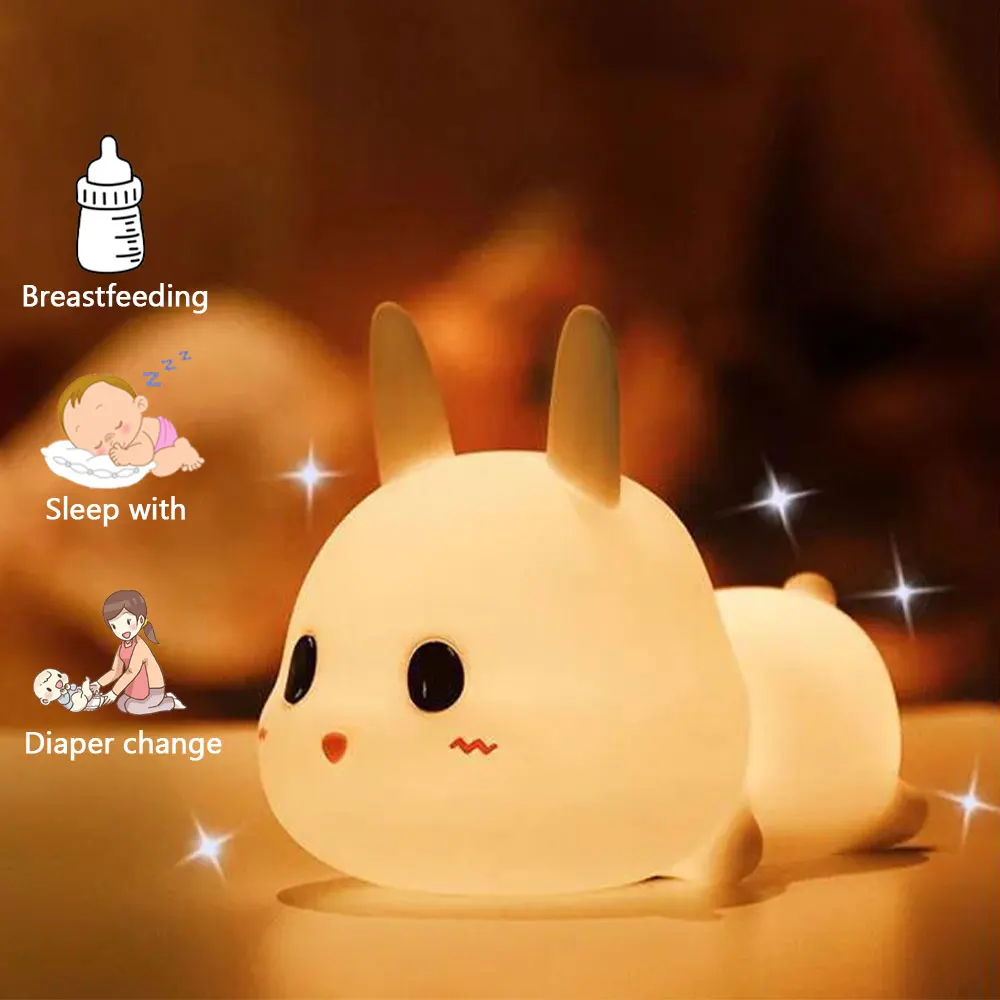 2021 светодиодный ночник в виде кролика силиконовая настольная лампа животных с USB