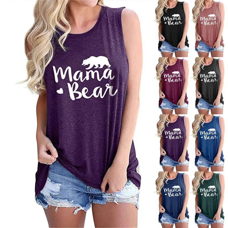 

MaMa Bear Tank Tops Women 2021 Letter Print Harajuku O-Neck Sleeveless Cotton Top Tees Casual Loose Plus Size Tank Top Ladies