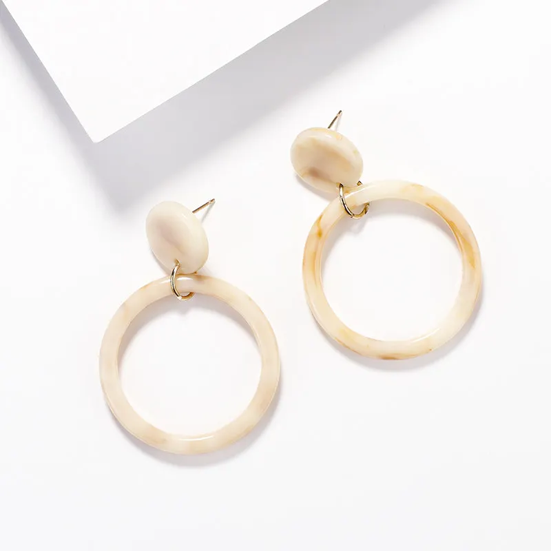 Beige Circle AENSOA этнические деревянные геометрические круглые овальные квадратные висячие серьги винтажные коричневые массивные серьги из акриловой смолы модные ювелирные изделия - Окраска металла: Beige Circle